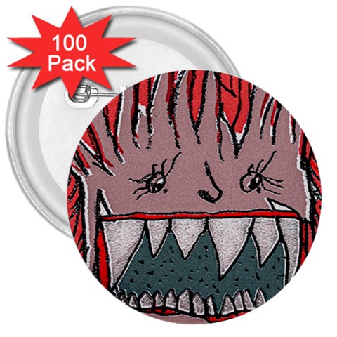 Evil Monster Close Up Portrait 3  Buttons (100 pack)  from ArtsNow.com Front