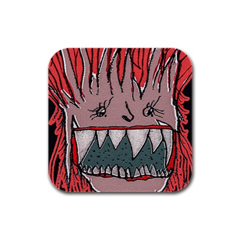 Evil Monster Close Up Portrait Rubber Square Coaster (4 pack) from ArtsNow.com Front