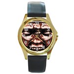 Creepy Head Portrait Artwork Round Gold Metal Watch