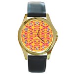 Folk flowers print Floral pattern Ethnic art Round Gold Metal Watch