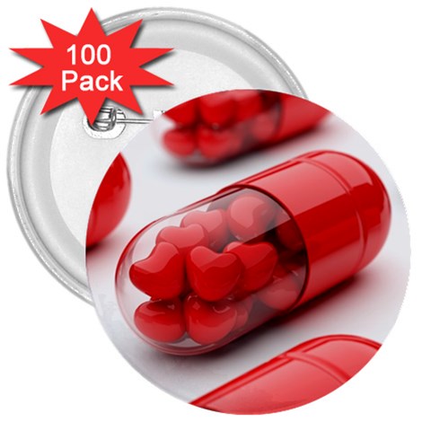 Heart Capsule 3  Button (100 pack) from ArtsNow.com Front