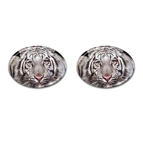 white tiger Cufflinks (Oval) from ArtsNow.com Front(Pair)