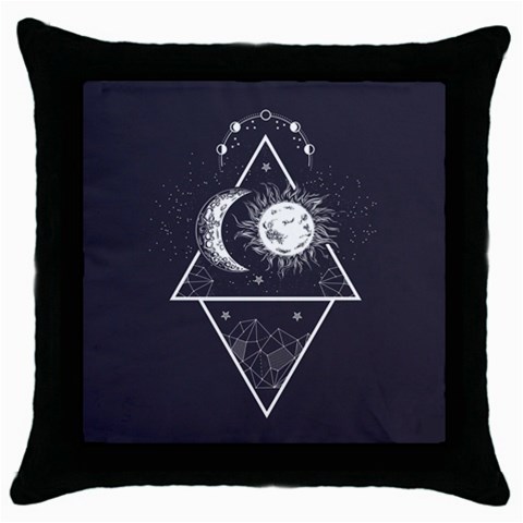 Moon and sun Black Throw Pillow Case from ArtsNow.com Front