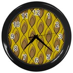 Yellow Brown Minimalist Leaves Wall Clock (Black)
