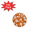 Orange Floral Walls  1  Mini Button (100 pack) 
