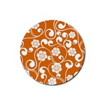 Orange Floral Walls  Rubber Round Coaster (4 pack)