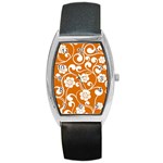 Orange Floral Walls  Barrel Style Metal Watch
