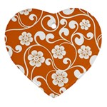 Orange Floral Walls  Heart Ornament (Two Sides)