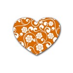Orange Floral Walls  Rubber Heart Coaster (4 pack)
