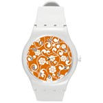Orange Floral Walls  Round Plastic Sport Watch (M)