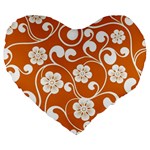 Orange Floral Walls  Large 19  Premium Flano Heart Shape Cushion