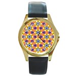 Wavey shapes pattern                                                              Round Gold Metal Watch