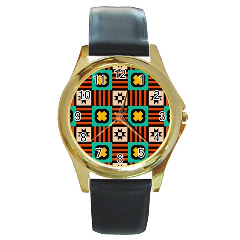 Shapes in shapes                                                               Round Gold Metal Watch from ArtsNow.com Front