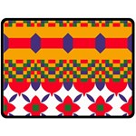 Red flowers and colorful squares                                                                 Fleece Blanket