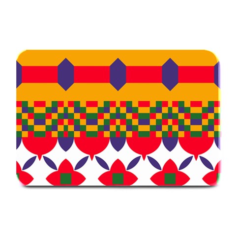 Red flowers and colorful squares                                                                 Plate Mat from ArtsNow.com 18 x12  Plate Mat