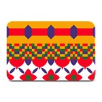 Red flowers and colorful squares                                                                 Plate Mat