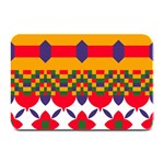 Red flowers and colorful squares                                                                 Plate Mat