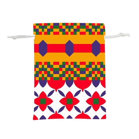 Red flowers and colorful squares                                                              Lightweight Drawstring Pouch (L) from ArtsNow.com Front