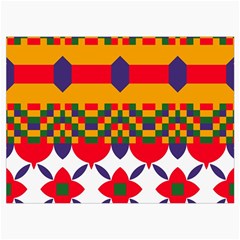 Red flowers and colorful squares                                                               Roll Up Canvas Pencil Holder (M) from ArtsNow.com Front