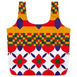 Red flowers and colorful squares                                                             Full Print Recycle Bag (XXL)