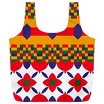 Red flowers and colorful squares                                                             Full Print Recycle Bag (XXL)