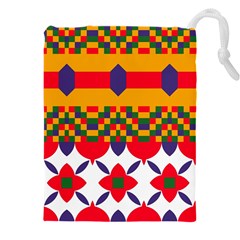 Red flowers and colorful squares                                                              Drawstring Pouch (5XL) from ArtsNow.com Front