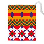 Red flowers and colorful squares                                                              Drawstring Pouch (5XL)