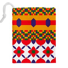 Red flowers and colorful squares                                                              Drawstring Pouch (5XL) from ArtsNow.com Back