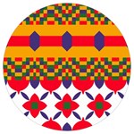 Red flowers and colorful squares                Round Trivet