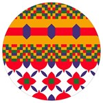 Red flowers and colorful squares                Round Trivet