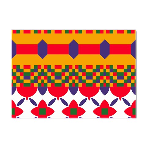 Red flowers and colorful squares                                                           Crystal Sticker (A4) from ArtsNow.com Front