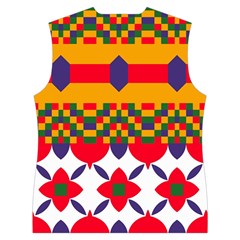 Red flowers and colorful squares                                                               Women s Button Up Puffer Vest from ArtsNow.com Back