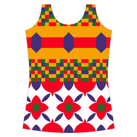 Red flowers and colorful squares                                                                 Criss cross Back Tank Top from ArtsNow.com Front