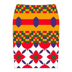 Red flowers and colorful squares                                                                 Midi Wrap Pencil Skirt from ArtsNow.com Back