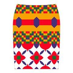 Red flowers and colorful squares                                                                 Midi Wrap Pencil Skirt from ArtsNow.com Back