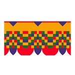 Red flowers and colorful squares                                                                 Satin Wrap