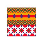 Red flowers and colorful squares                                                                  Satin Bandana Scarf