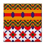 Red flowers and colorful squares                                                                  Tile Coaster