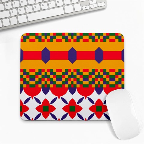 Red flowers and colorful squares                                                                  Large Mousepad from ArtsNow.com Front