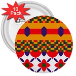 Red flowers and colorful squares                                                                  3  Button (10 pack)