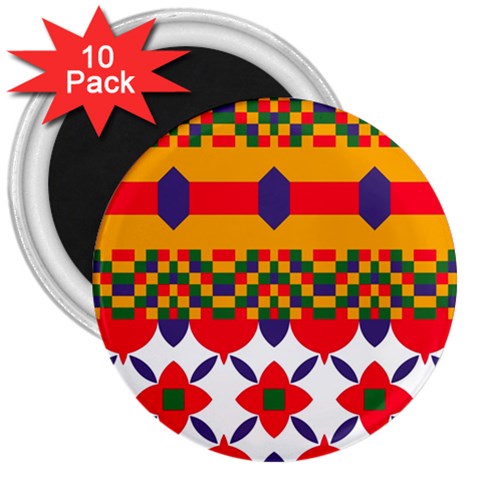 Red flowers and colorful squares                                                                  3  Magnet (10 pack) from ArtsNow.com Front