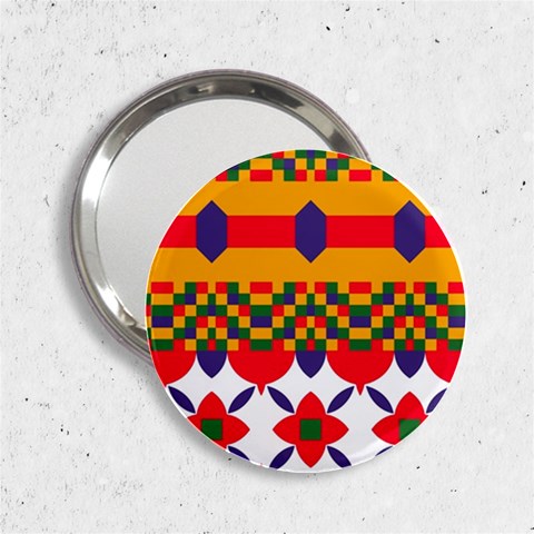 Red flowers and colorful squares                                                                  2.25  Handbag Mirror from ArtsNow.com Front