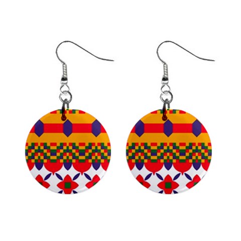 Red flowers and colorful squares                                                                  1  Button Earrings from ArtsNow.com Front