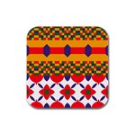 Red flowers and colorful squares                                                                  Rubber Square Coaster (4 pack)
