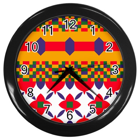 Red flowers and colorful squares                                                                  Wall Clock (Black) from ArtsNow.com Front