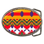 Red flowers and colorful squares                                                                  Belt Buckle