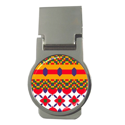 Red flowers and colorful squares                                                                  Money Clip (Round) from ArtsNow.com Front
