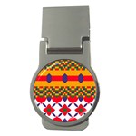 Red flowers and colorful squares                                                                  Money Clip (Round)