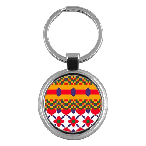 Red flowers and colorful squares                                                                  Key Chain (Round) from ArtsNow.com Front