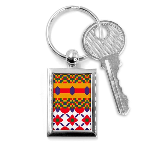 Red flowers and colorful squares                                                                  Key Chain (Rectangle) from ArtsNow.com Front